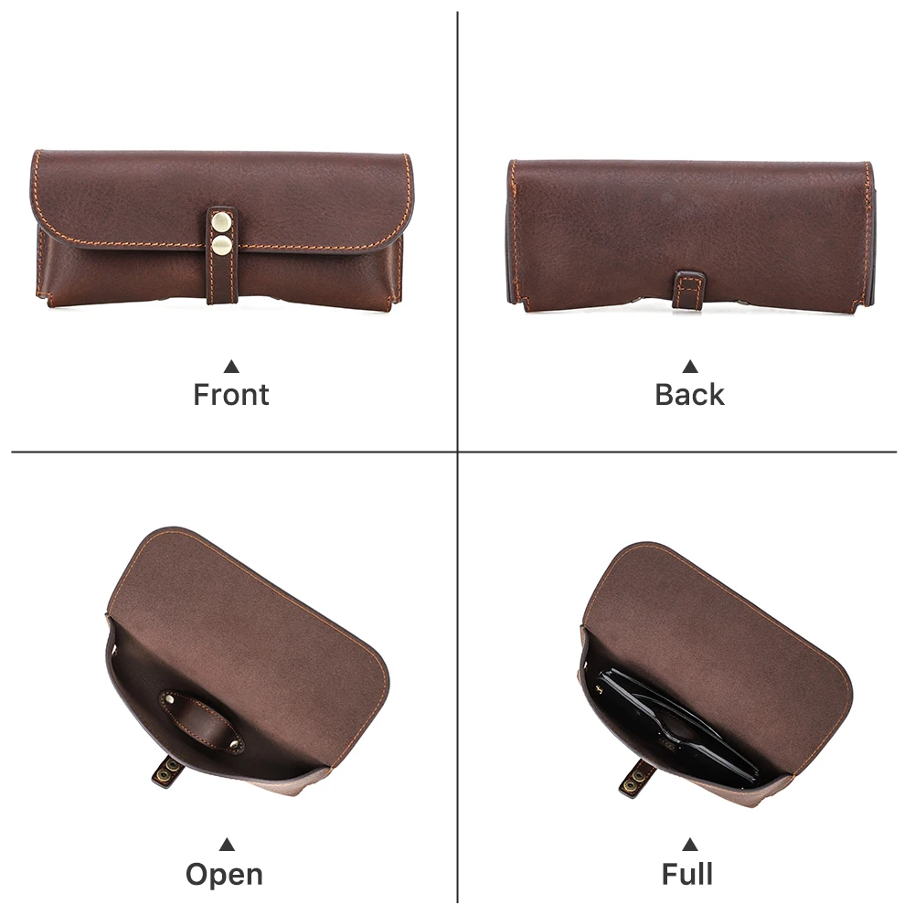 Bolsa de gafas de cuero genuino, funda protectora para mujeres y hombres, estuche portátil para gafas de sol de viaje, caja porta gafas de lectura