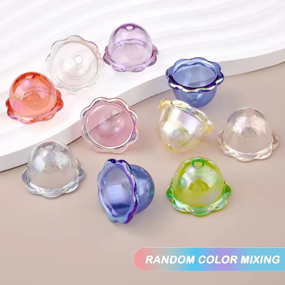 10pcs New DIY Flower Bead Caps Transparent Multi-Petal Wind Bell Beads Colorful Acrylic Petal Charms Beads Earring Jewelry