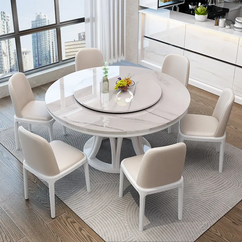 Modern Luxury Rock Slab Round Dining Table Chair Set Home Dining Table With Turntable Kitchen Restaurant Living Room Furniture