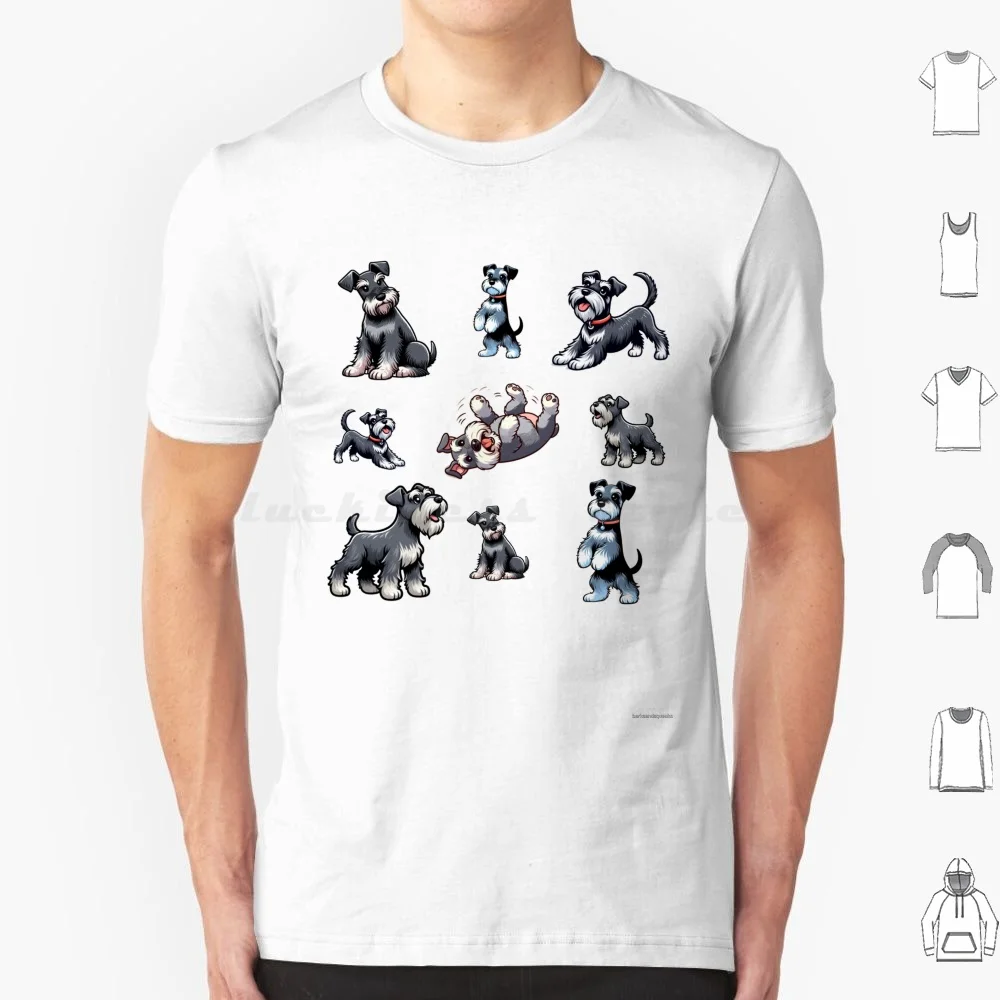 

Cartoon Miniature Schnauzers Sitting , Stretching , Barking And Rolling T Shirt 6xl Cotton Cool Tee Schnauzer Miniature