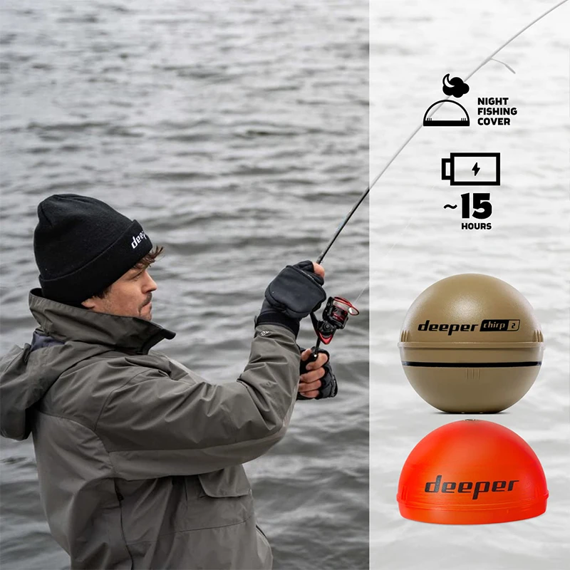 Deeper Chirp+ 2 Castable and Portable WiFi Fish Finder Depth Finder for Kayaks Boats on Shore Ice Fishing / Deeper Smart Sonar