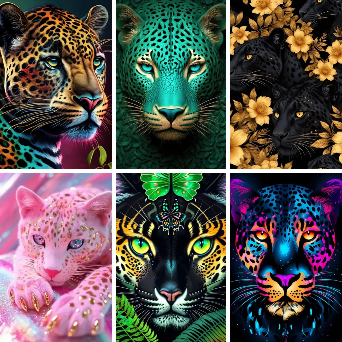 

DIY Diamond Painting Mosaic Big Cat Jaguar Safari Animals Panther Full Round Embroidery Cross Stitch Home Decor Craft Gift