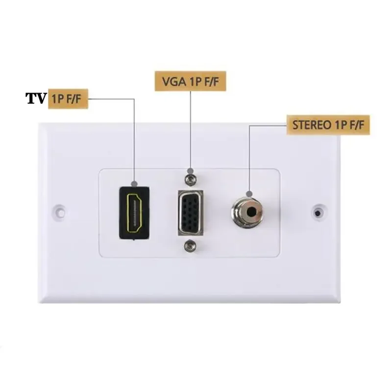 Solderless Audio DC3.5 Female HDMI Compatible VGA Panel With Direct Wall Plug Computer Socket High-Definition Plug