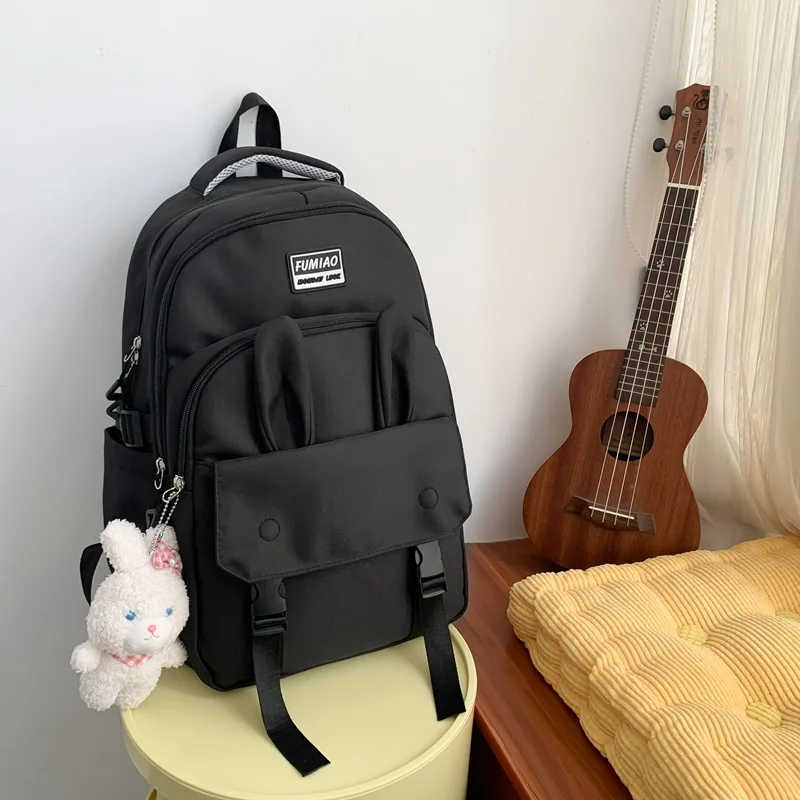 Cute Rabbit Ear Backpack for Teen Girls School Backpack Female Large Capacity Kawaii School Daypack Nylon Casual Student Bookbag