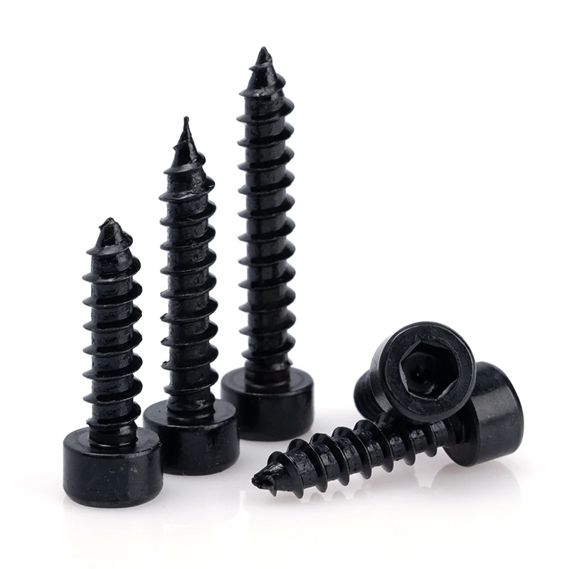 10/ 20/ 50pcs Black Carbon Steel Hexagon Socket Cap Head Self Tapping Model Screws M1.7 M2 M2.2 M2.3 M2.5 M2.6 M3 M3.5 M4 M5