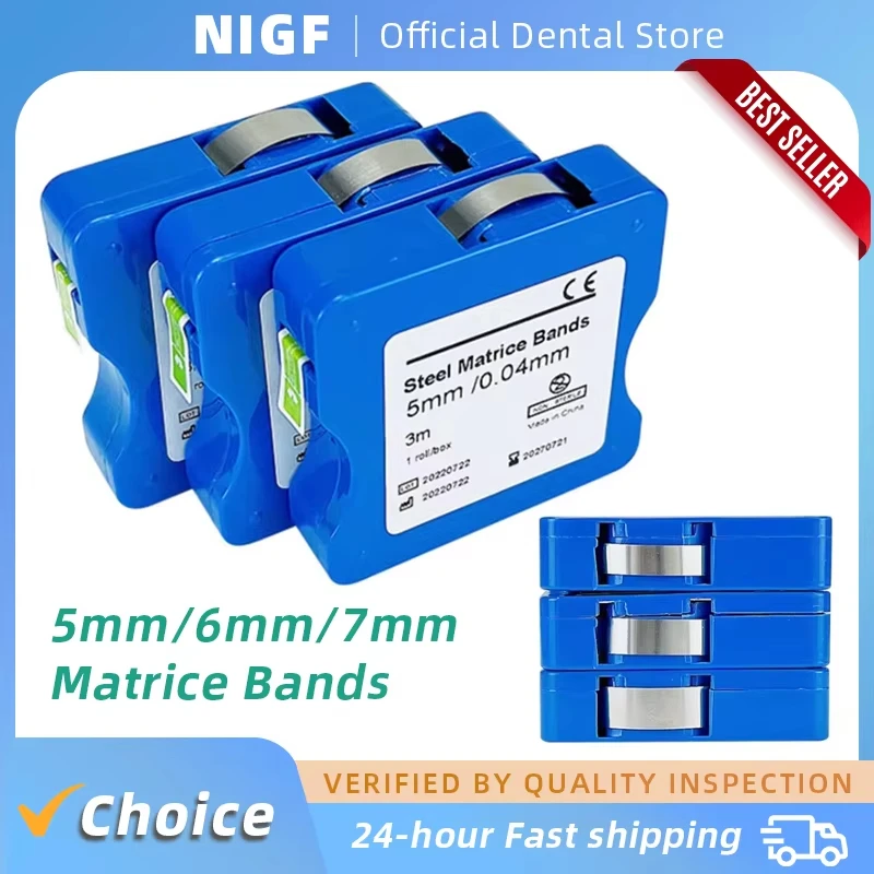 

Bandas de matriz Dental de acero inoxidable de 3m, tiras de matriz Dental, bandas de matriz Striproll de 5mm/6mm/7mm de ancho, m