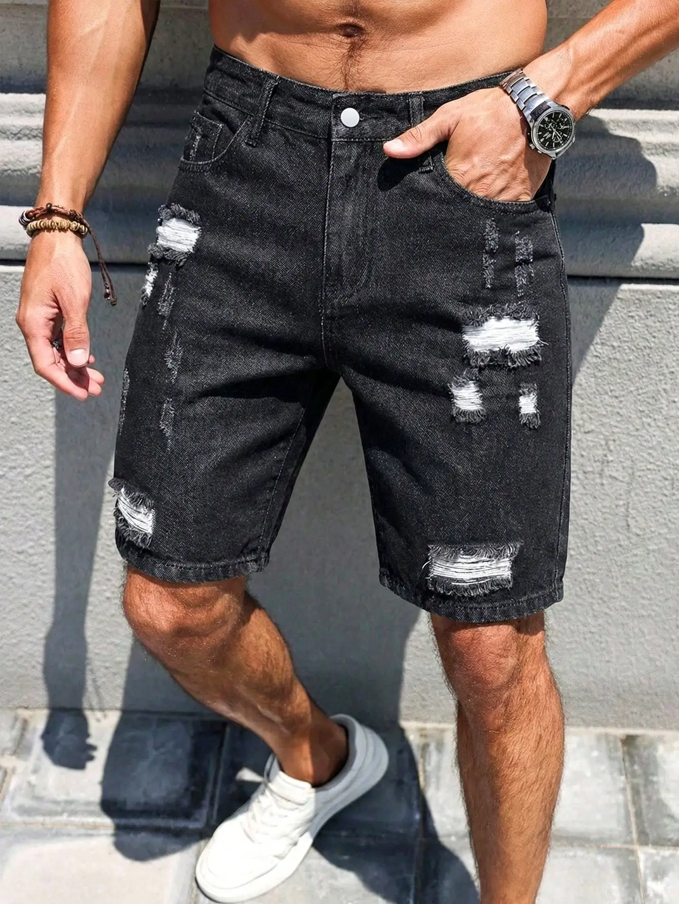 Men's Black Distressed Ripped - Distressed Jean Rip ulasan dan harga