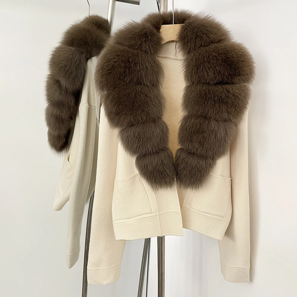 

Women's Winter Fur Coat Cardigan Woman Clothing Knitting Jacket with Fur Women's Sweater Women Long Sleeve Knitted Fur Outerwear