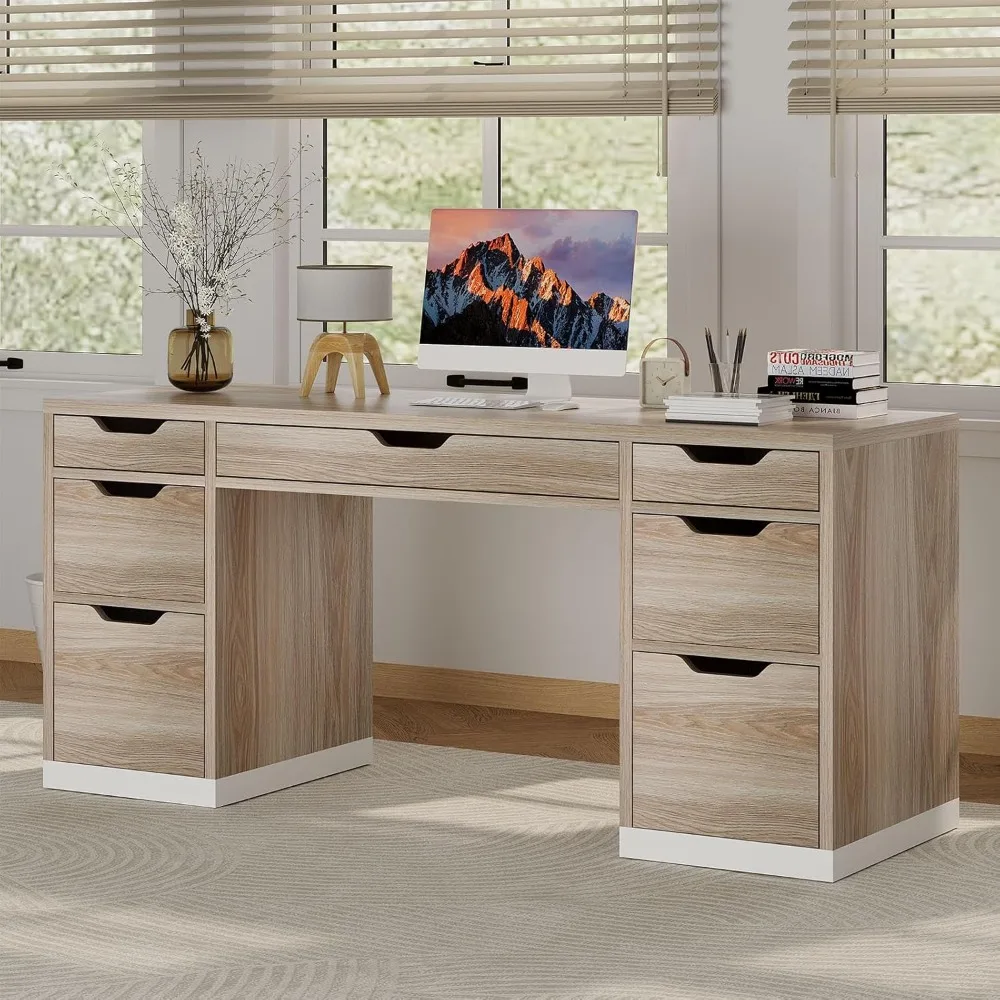 

54 Inch Computer Desk with Storage Drawers, Executive Desk with 7 Drawers and File Cabinet for Bedroom,Office Desk with Drawers