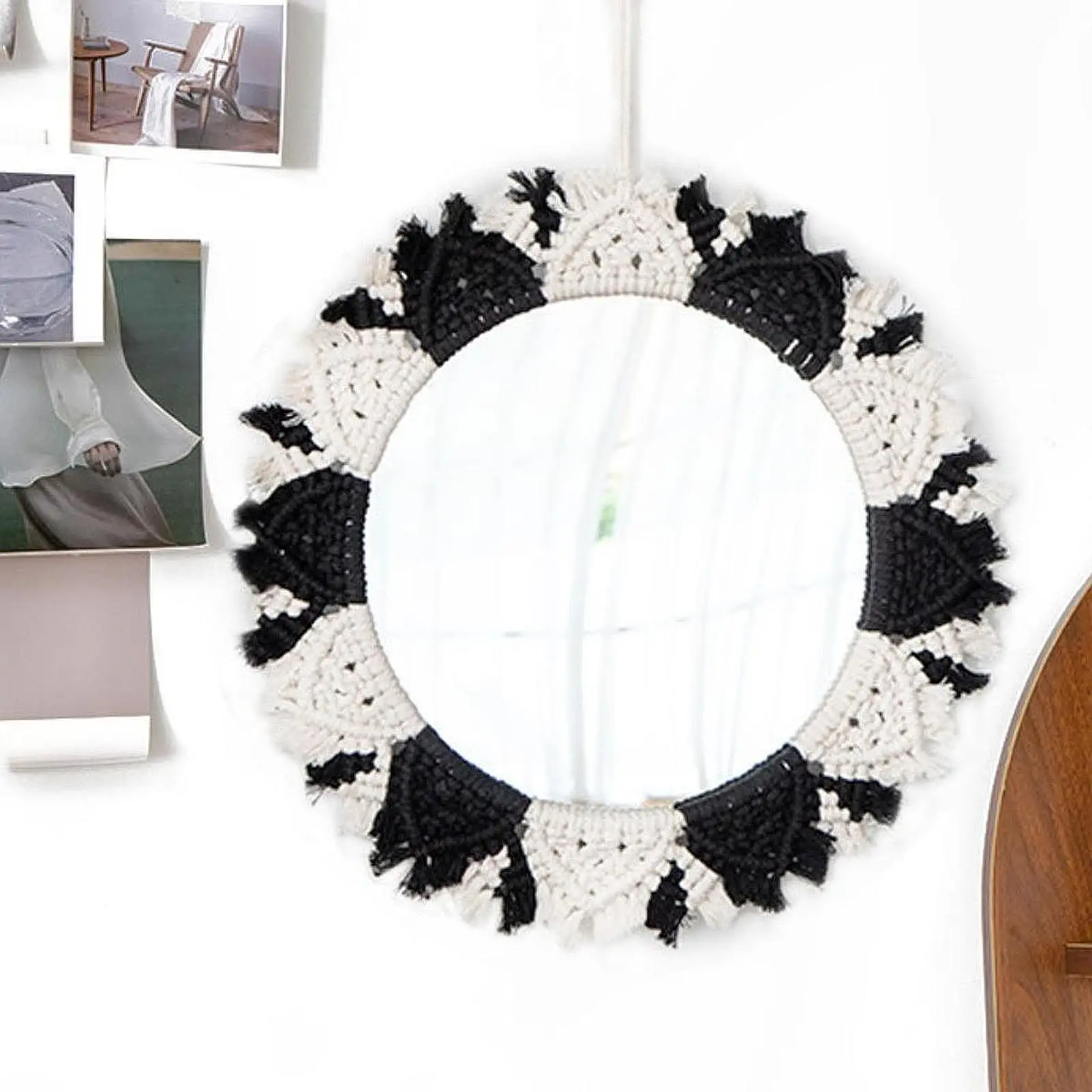 

13,4-дюймовое круглое зеркало для ванной комнаты, красивые идеи подарков, настенное зеркало в стиле макраме