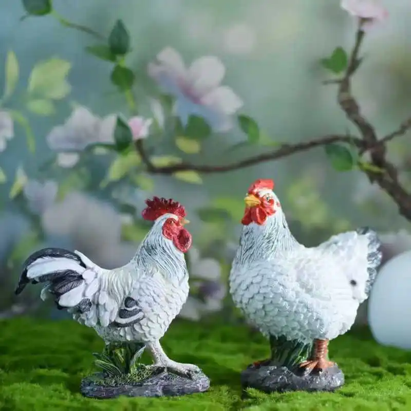 Best-selling realistic rooster and hen statue ornaments, pastoral style resin crafts for home, garden, and courtyard decoration