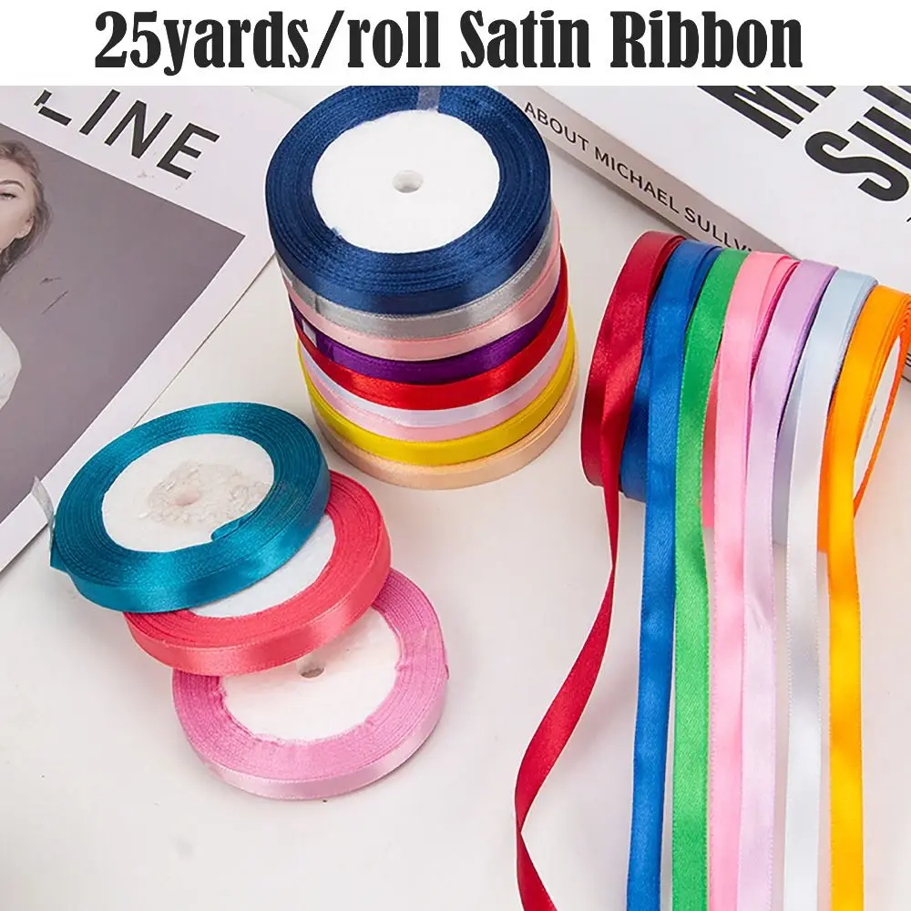 Colorful 25yards/roll Satin Ribbon DIY Tool 10 Colors Gift Packing Ribbon 1cm Width Roll Fabric Cake/Gift Box Decor