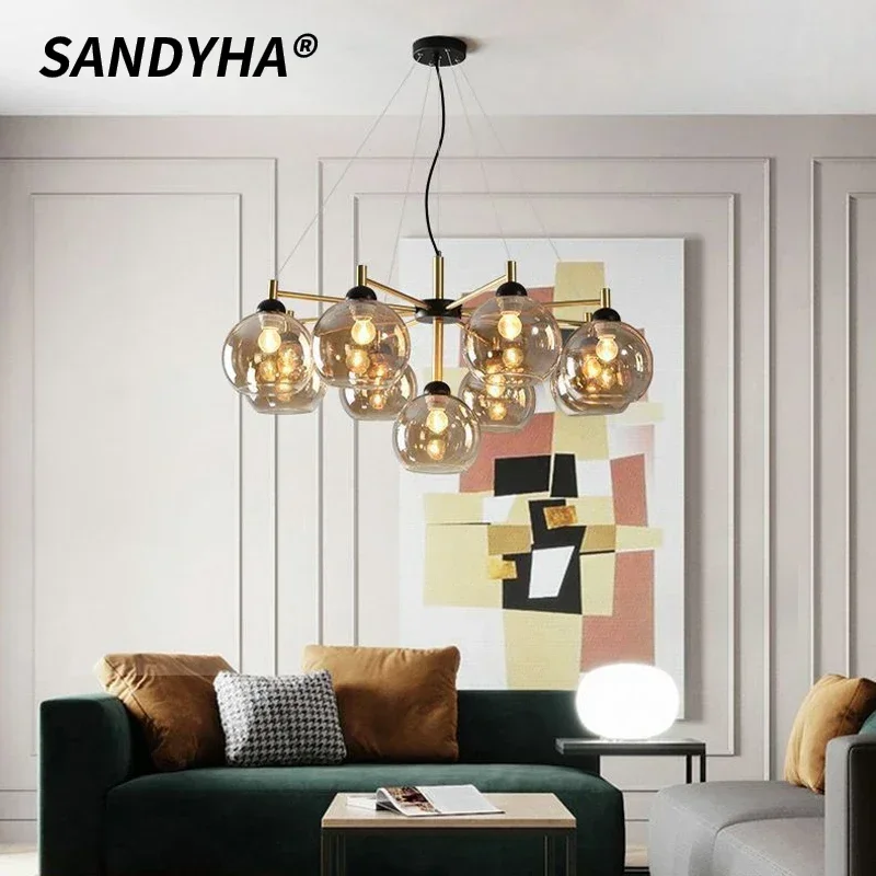 

SANDYHA Modern Restaurant Pendant Lights Nordic Creative Bedroom Retro Magic Bean Glass Living Room Decor Lighting Chandelier