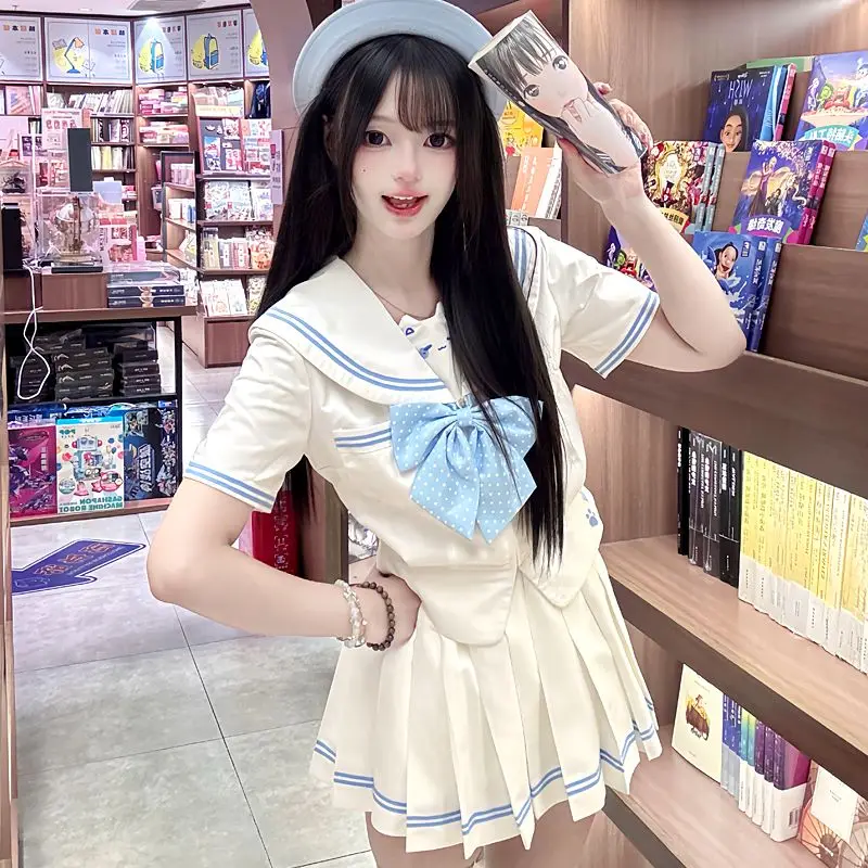 Gonna uniforme JK modello gatto Abito da marinaio Vita originale genuina che dimagrisce Abito stile college giapponese Tre colori opzionali