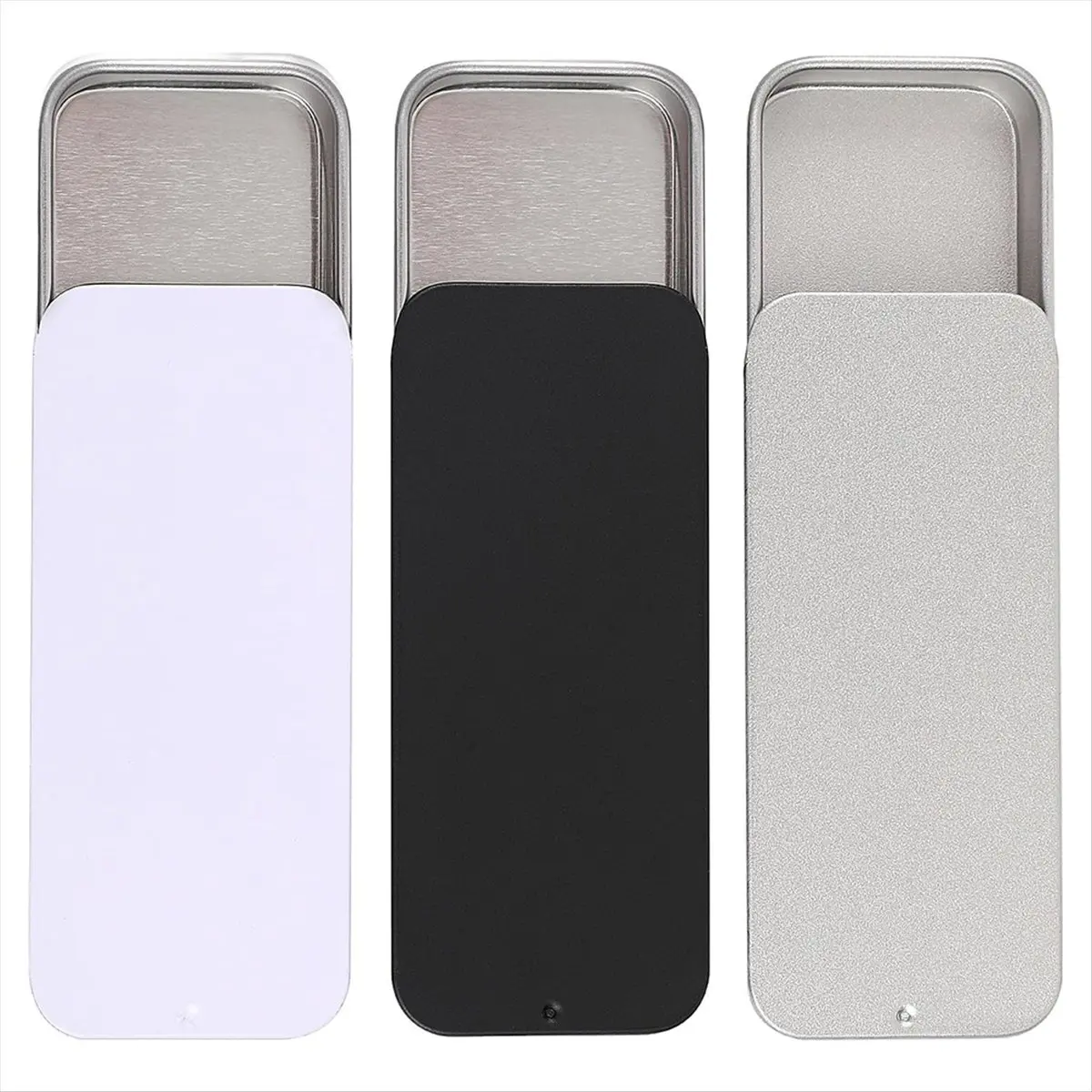 HITL 3 PCS Metal Slide Top Tin Containers, 3.14 X 1.33 X 0.47 Inches Portable Tins Container, Rectangular Empty Containers