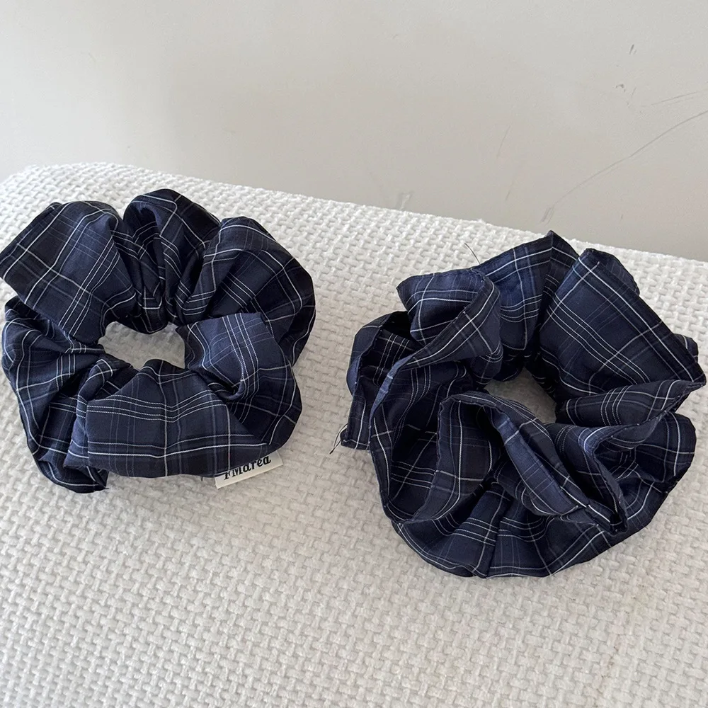 

Винтажная темно-синяя клетчатая большая повязка для волос с хвостиком, веревка, резинка на завязке для женщин и девочек, резинки для волос, эластичные чародеи, элегантная новинка