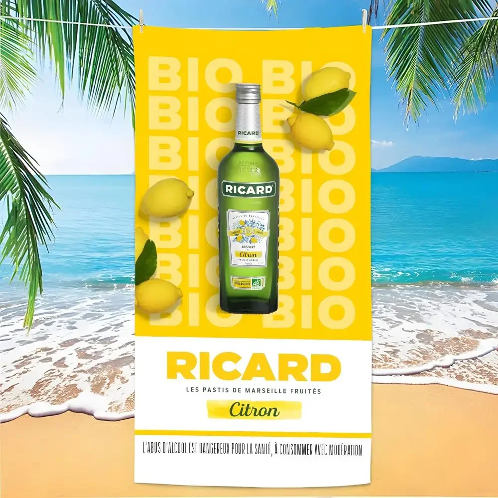 Brand Ricard LOGO Towel Beach Quick Towel Polyester Beach Towel Quick Dry Sand Free Bath Towel for Summer Pool Travel Vacation