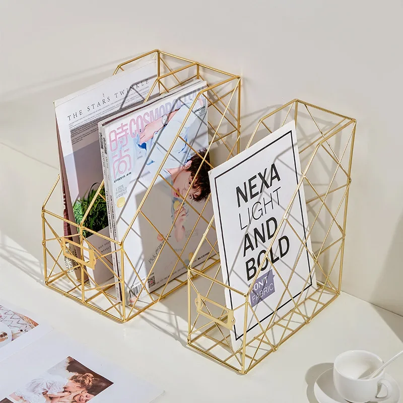 1/2 Layers Iron Grid Book Organizer Book Stand Holder Shelf Bookend Desktop Newspapers File Storage Box Holder Home Decor