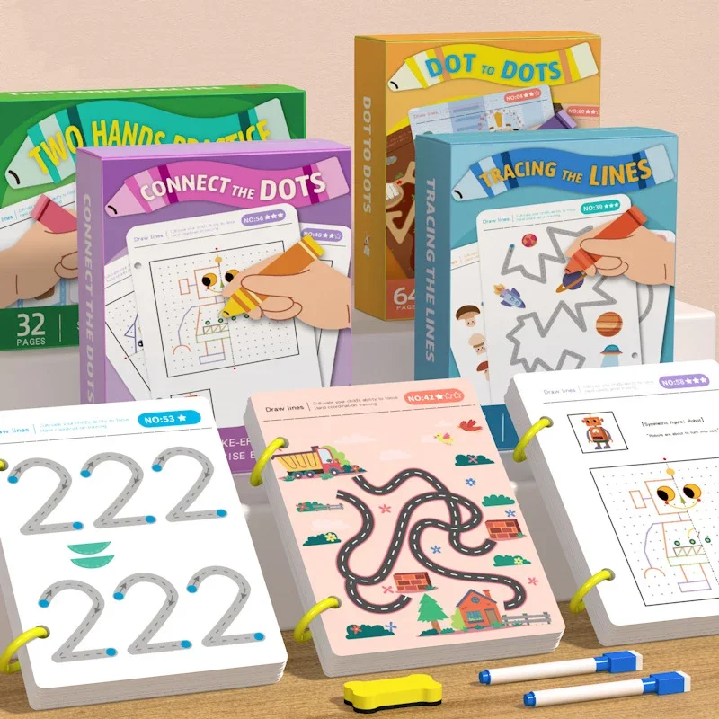 

Tracing Books Erasable Montessori Pen Control Training Card for Kids Magical Basic Practice Copybook