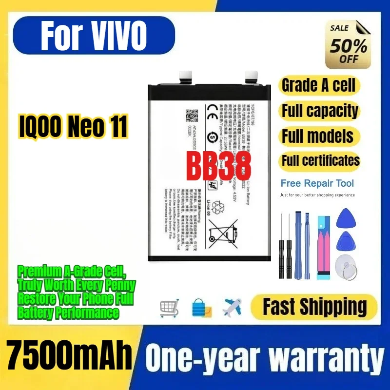 BB38 for VIVO IQOO Neo 11 Phone Battery 0 Cycle High Quality High Capacity Battery Replacement Bateria Grade A Cell with Tools