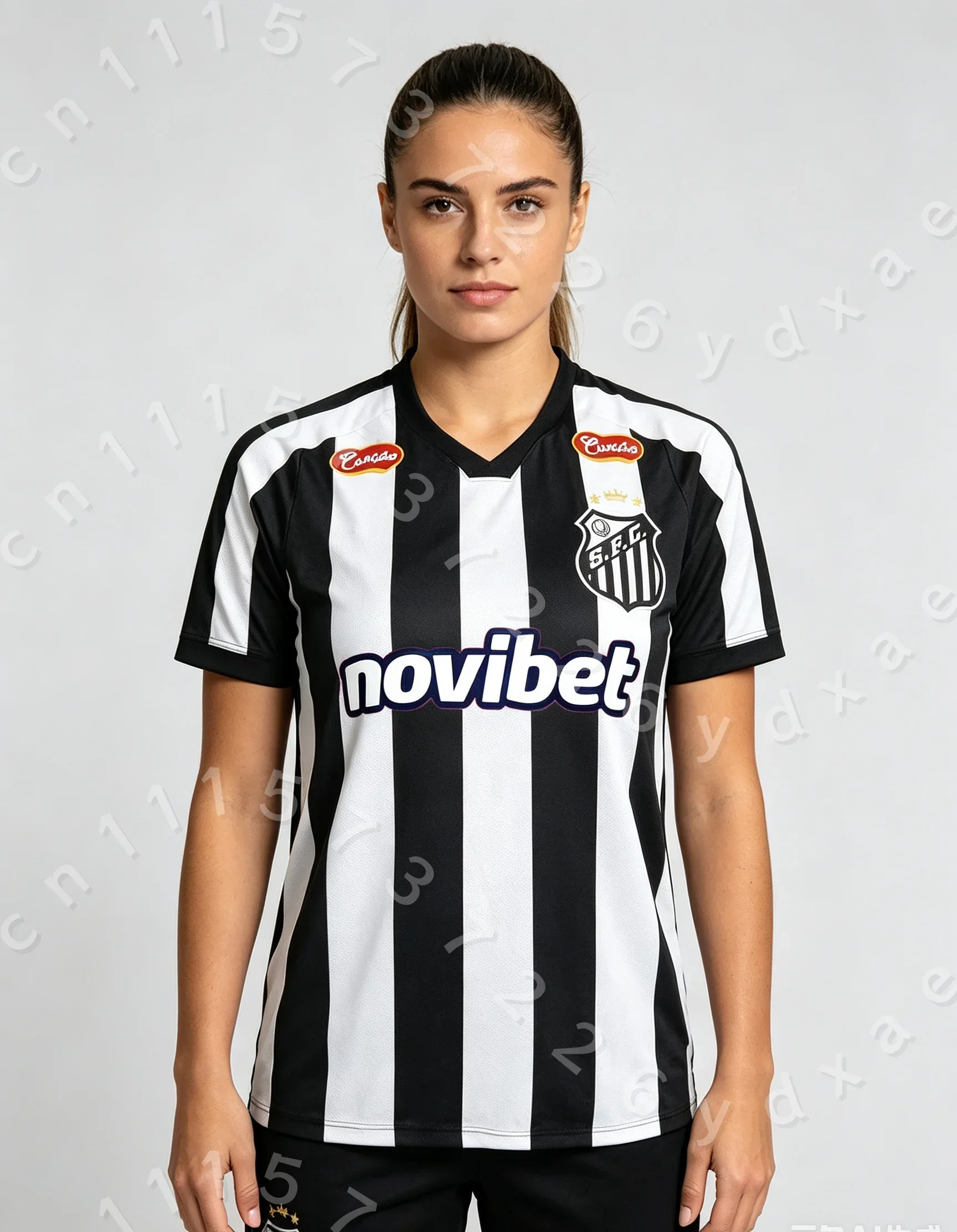 Neue 3D-gedruckte Santos Fußballverein Fan-Uniform mit schwarz-weißen Streifen, atmungsaktives Fan-Trainings-T-Shirt für Eltern und Kinder – Detail 7