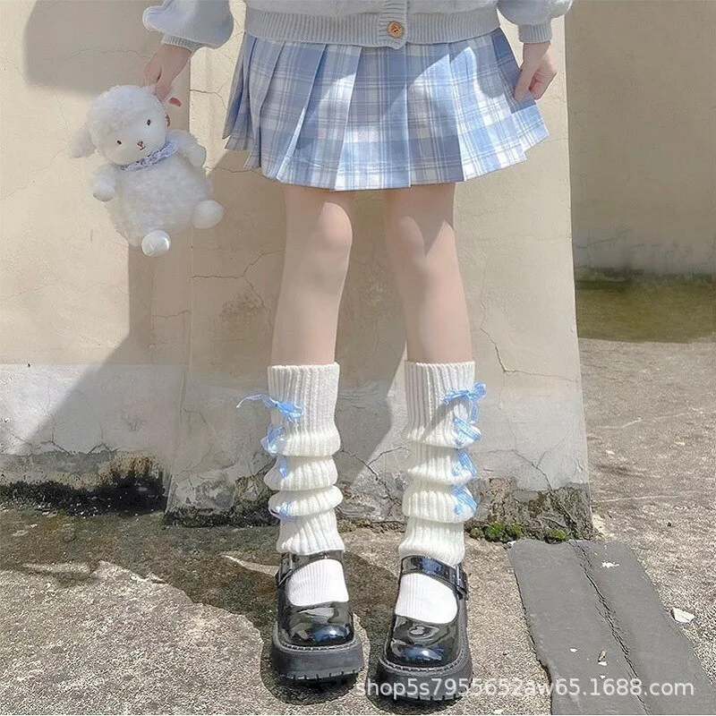 Lolita Socks Cross Bow Warm Socks JK Girls Winter Wear Long Socks Lolita Warm Foot Cover