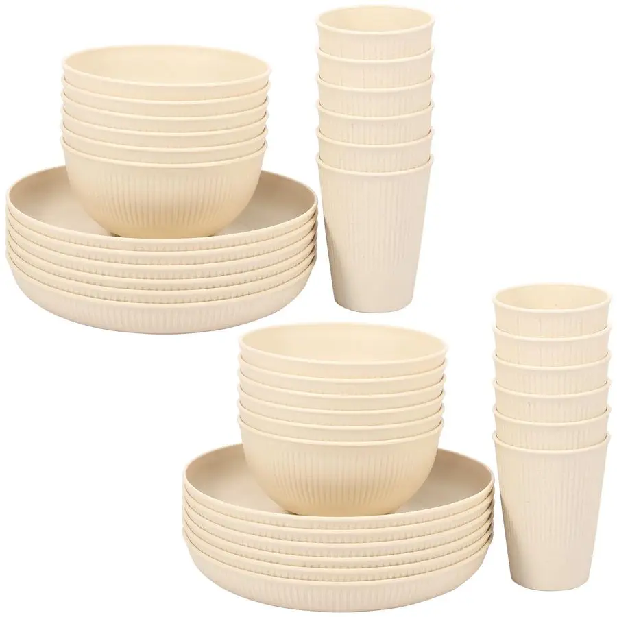 

Straw Dinnerware Set Reusable Camping Plates Bowls for Kids and Elderly Multipurpose Stackable Picnic Cups Plates for Party Home