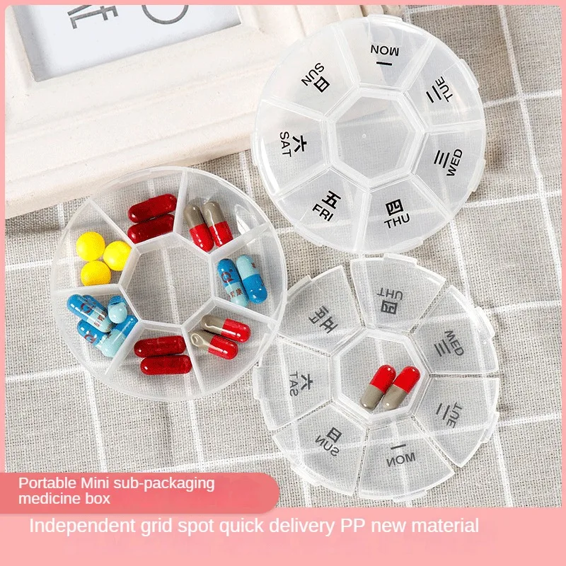 

Portable Medicine Box 7-day Portable Mini Round 7-cell Split Medicine Box Travel Medicine Box Transparent Storage Box