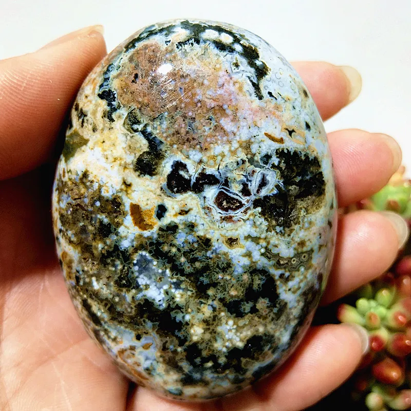 Natural Stone Beautiful OceanJasper Palm Stone Witchcraft Spirit Meditation Energy Cure Feng Shui Crystal Room Decoration - Image 6