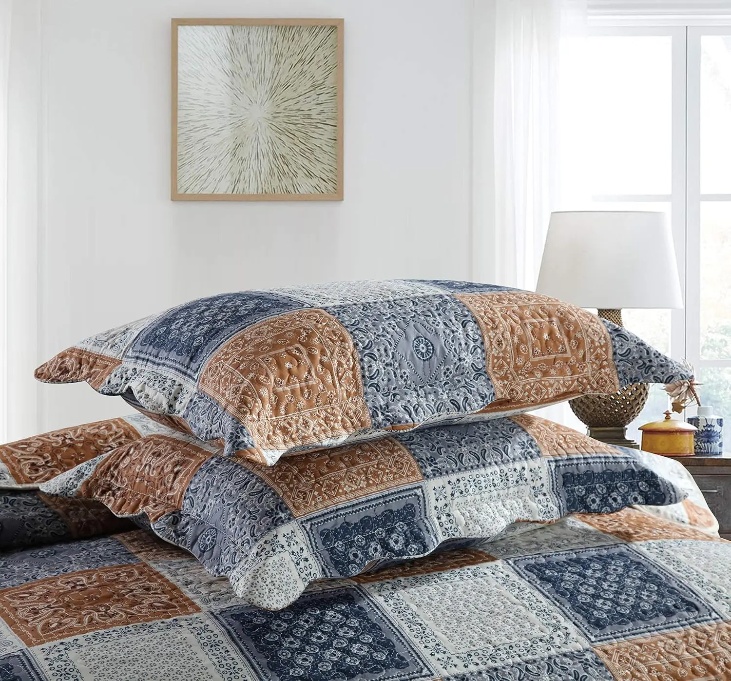 طقم لحاف من الألياف الدقيقة مكون من 3 قطع، مفارش سرير مرقعة قابلة للعكس، مجموعة مفروشات لجميع المواسم