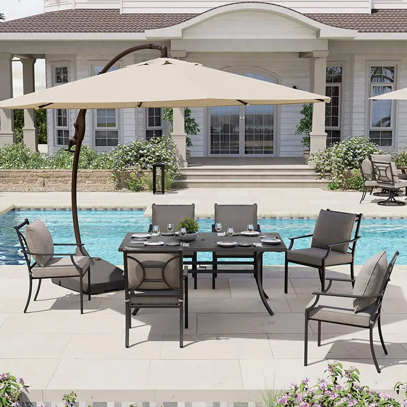

！@Dwoo Luxury Outdoor 6 Seater Metal Patio Dining Set Modern Waterproof Rectangular Table Set
