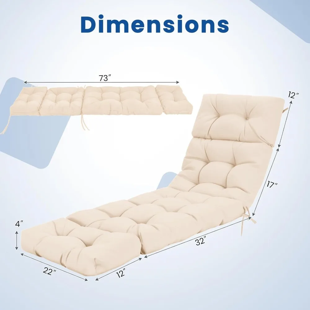 وسادة كرسي عالية الظهر للفناء الخارجي، مقاس 73 × 22، 4 حشوات سميكة، مع 4 أربطة أوتار للاسترخاء المريح