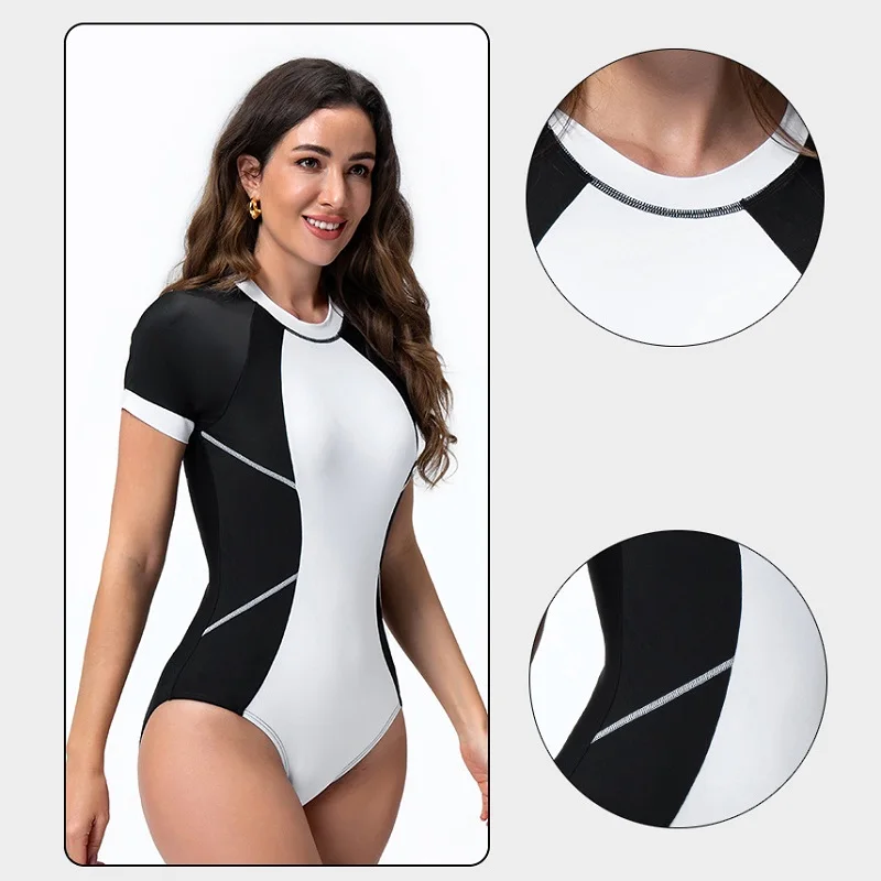 2024 Woman Swimsuit Short Sleeve Surfing Suit Adult One Piece Bathing Suit Diving Clothes Quick Dry Women\'s Swimwear