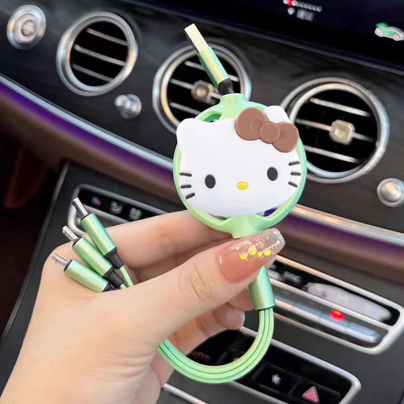 Sanrio Hello Kitty 3 In 1 Retractable USB Cable Fast Charging Data Cord For Iphone Huawei Multi Port Multiple Charging Wire image 2