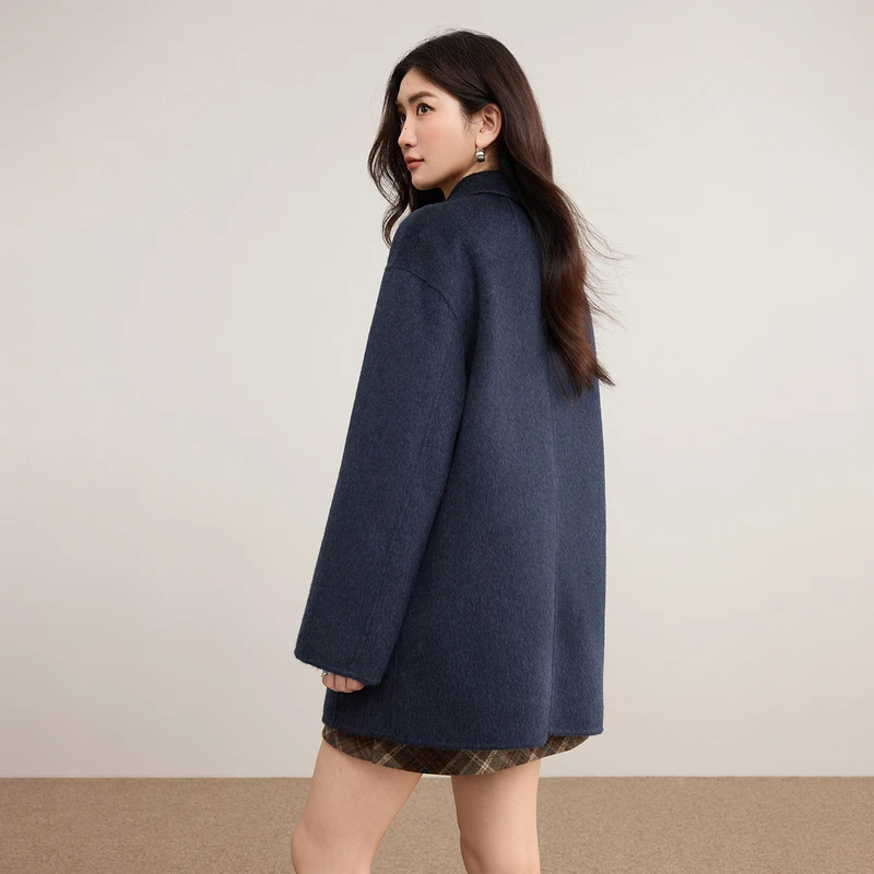SENTUBILA Women's Winter Warm Woolen Coat 2026 Polo Collar Single Breasted Loose Drop Sleeve Ladies Coat Outerwear W54OG2783