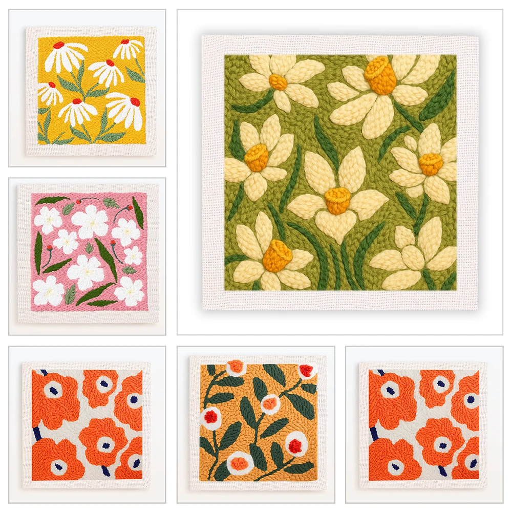 

Flower pattern Punch Needle Embroidery Starter Kits With Frame For Beginner 25x25cm Handicrafts Poking Embroidery Yarn Painting