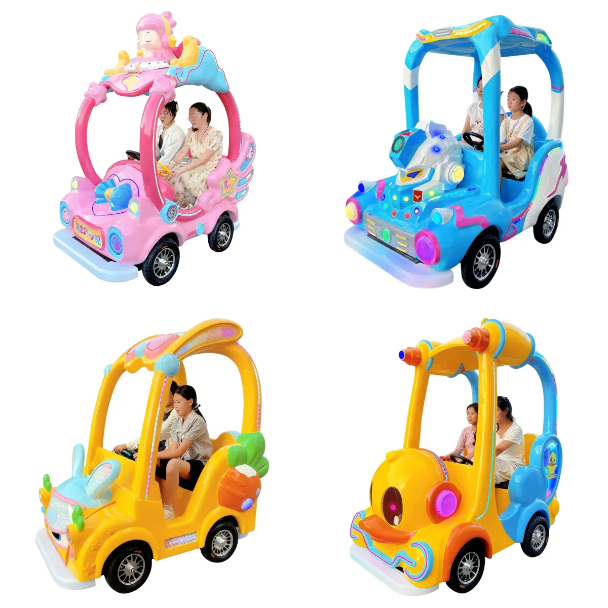 Children's Electric Bumper Cars, Double Seat Battery Operated Ride, Amusement Park Mall Attraction, Colorful LED Lights Toy Car