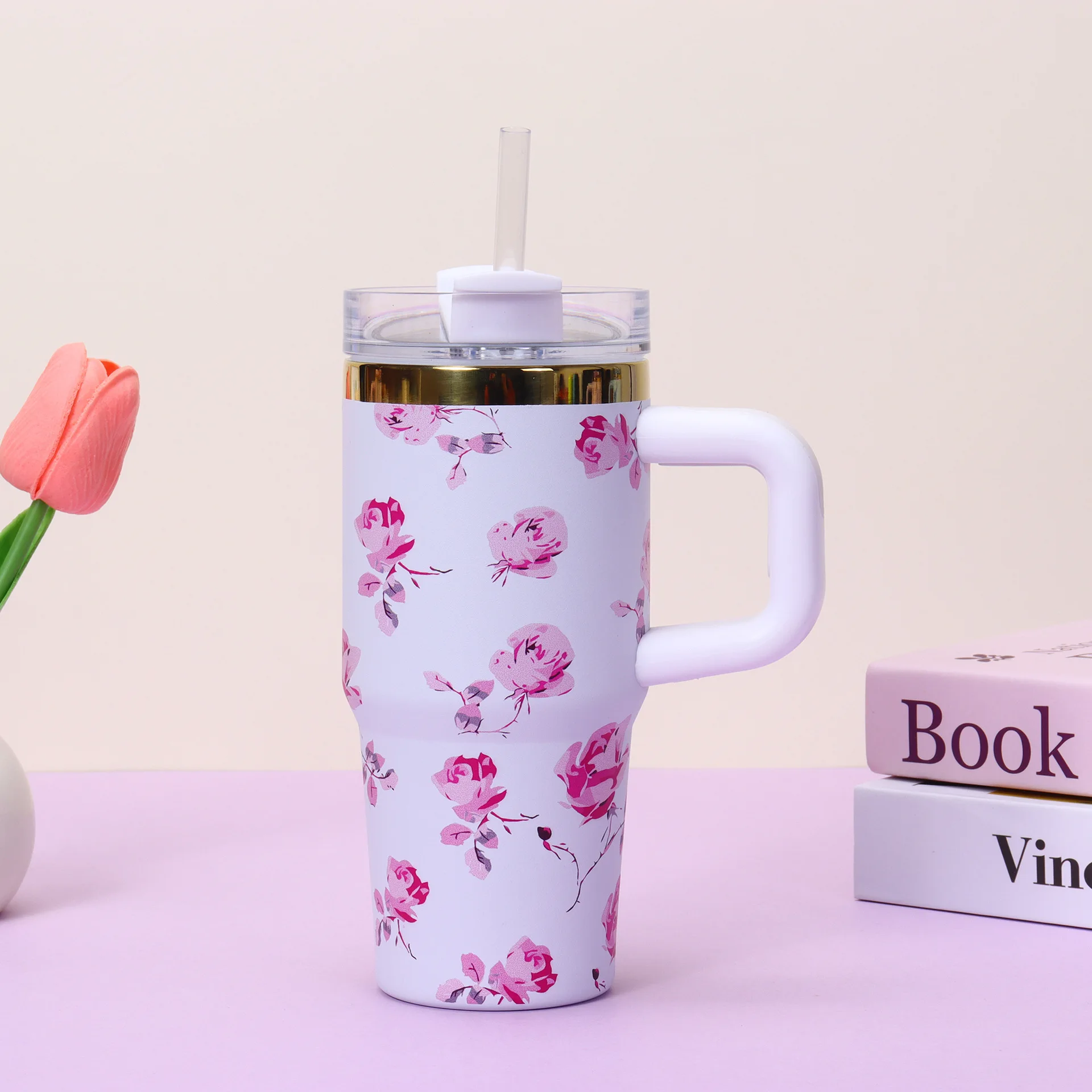14oz Car Cup 304 Stainless Steel Insulated Travel Tumbler With Handle Straw Lid & Cold Retention For Vehicle, Office,_maomaolike.com