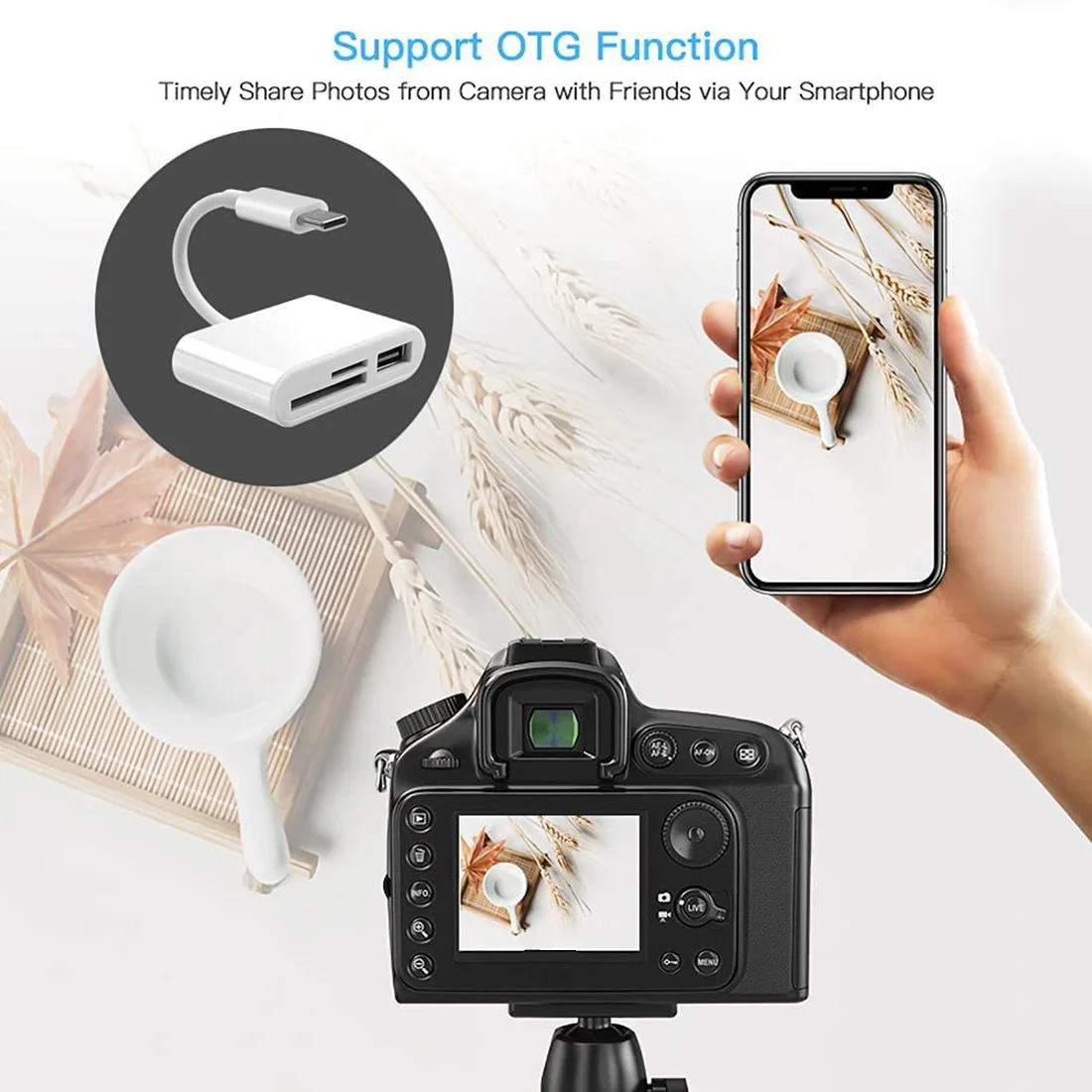 3 In1 Type-C Micro-USB SD TF Phone OTG Card Reader Adapter SD Card Reader for Samsung Galaxy for Tablet , White