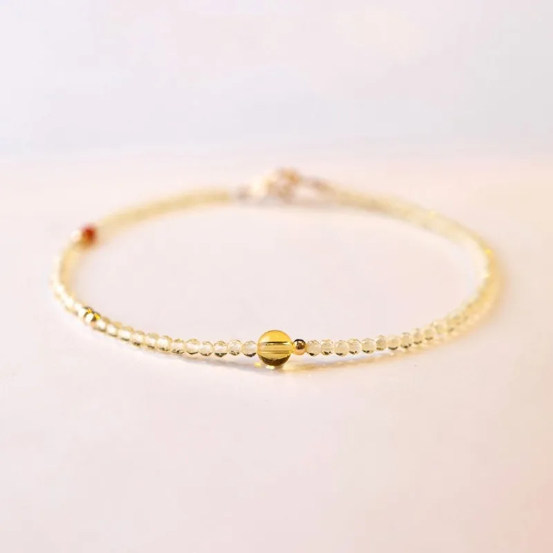 Small round beads extremely fine yellow crystal bracelets for women design sense transparent bracelet layered style jewelry