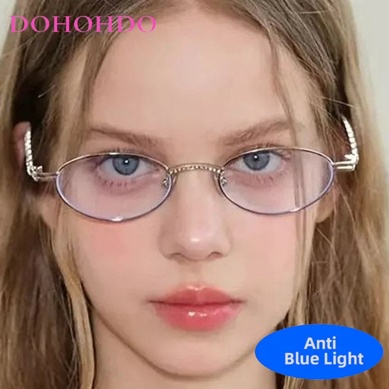 

Luxury Brand Design Metal Small Oval Imitation Diamond Optical Glasses Women Men Trendy Computer Anti-Blue Light Eyeglasses Очки