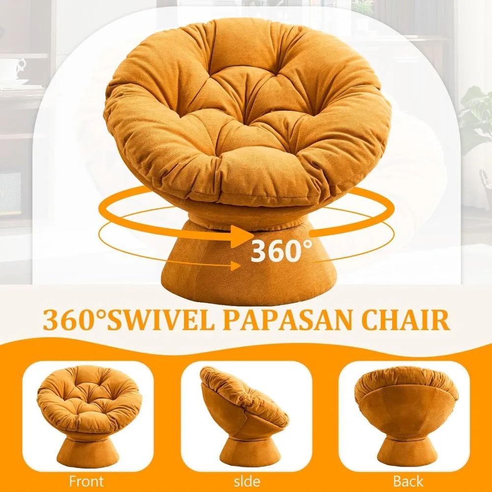 cadeira papasan com almofada e moldura, 360 °   cadeira giratória com detalhes, confortável reclinável de leitura redonda estofada em chenille com