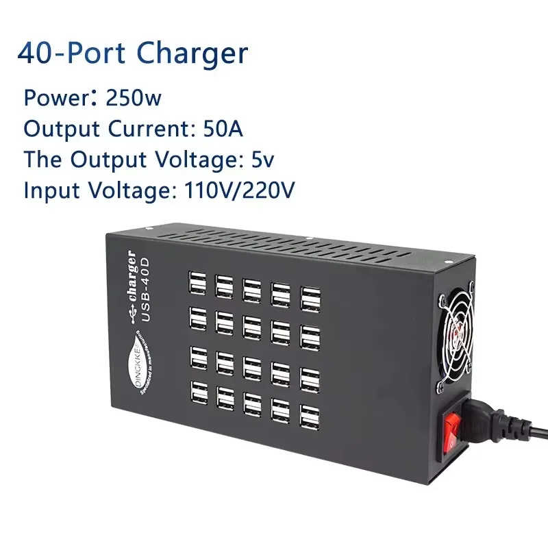 New 250W 40-Port USB Charging Station for iPhone Samsung Xiaomi Huawei Desktop Multiport Charger