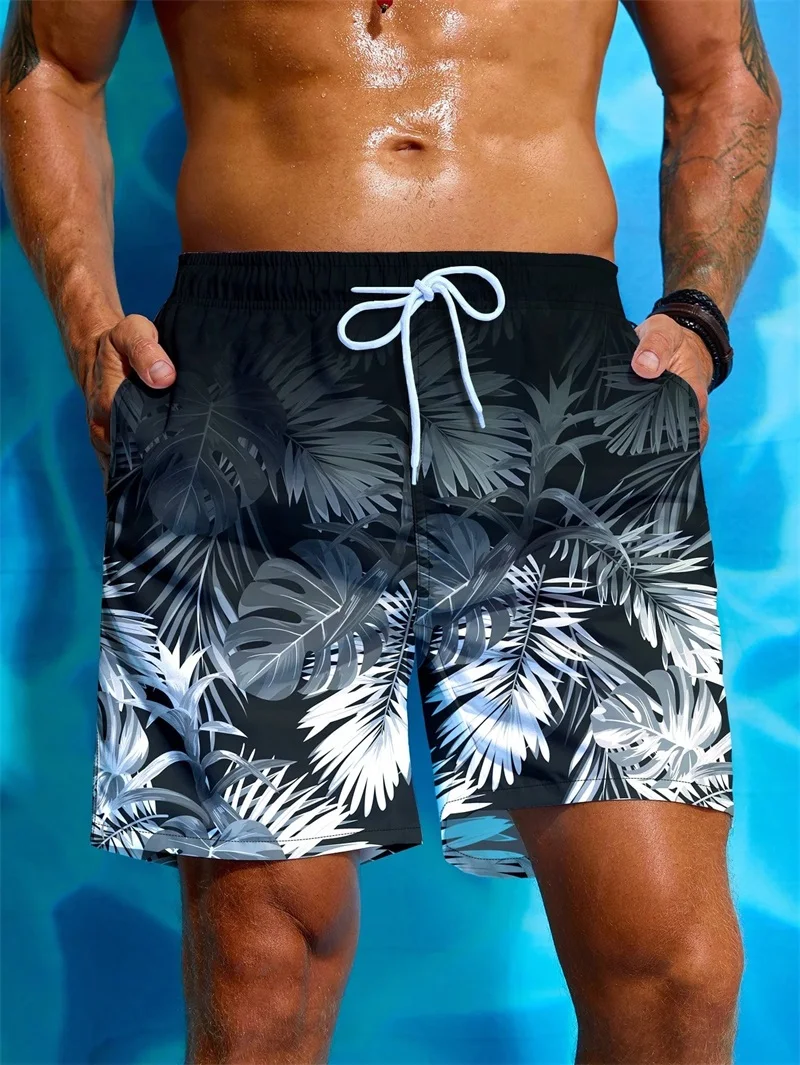

3D Gradient Palm Tree Pattern Beach Shorts For Men Quick Dry Outdoor Casual Hawaiian Shorts Fashion Summer Men's Board Shorts