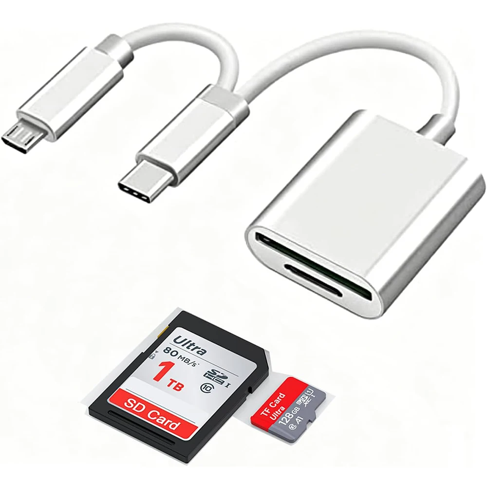 

USB-C to micro USB to SD/TF Card Reader Aluminum OTG Adapter Memory Camera Reader - Video Player For Android Tablets/PC/Laptops