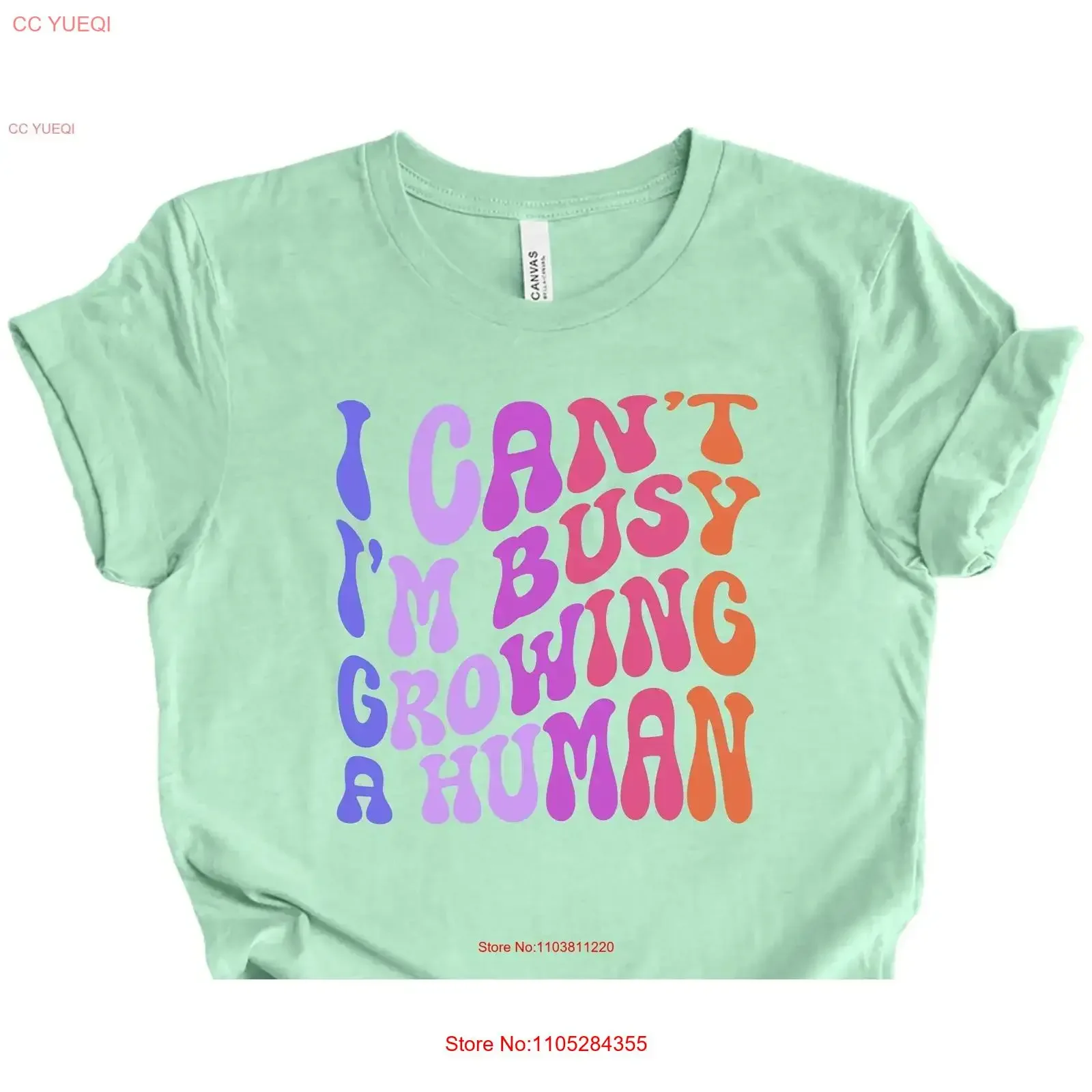 I Cant Im Busy Growing a Human T Shirt funny pregnancy announcemenT rainbow tee giving birth antisocial club vintage Washed