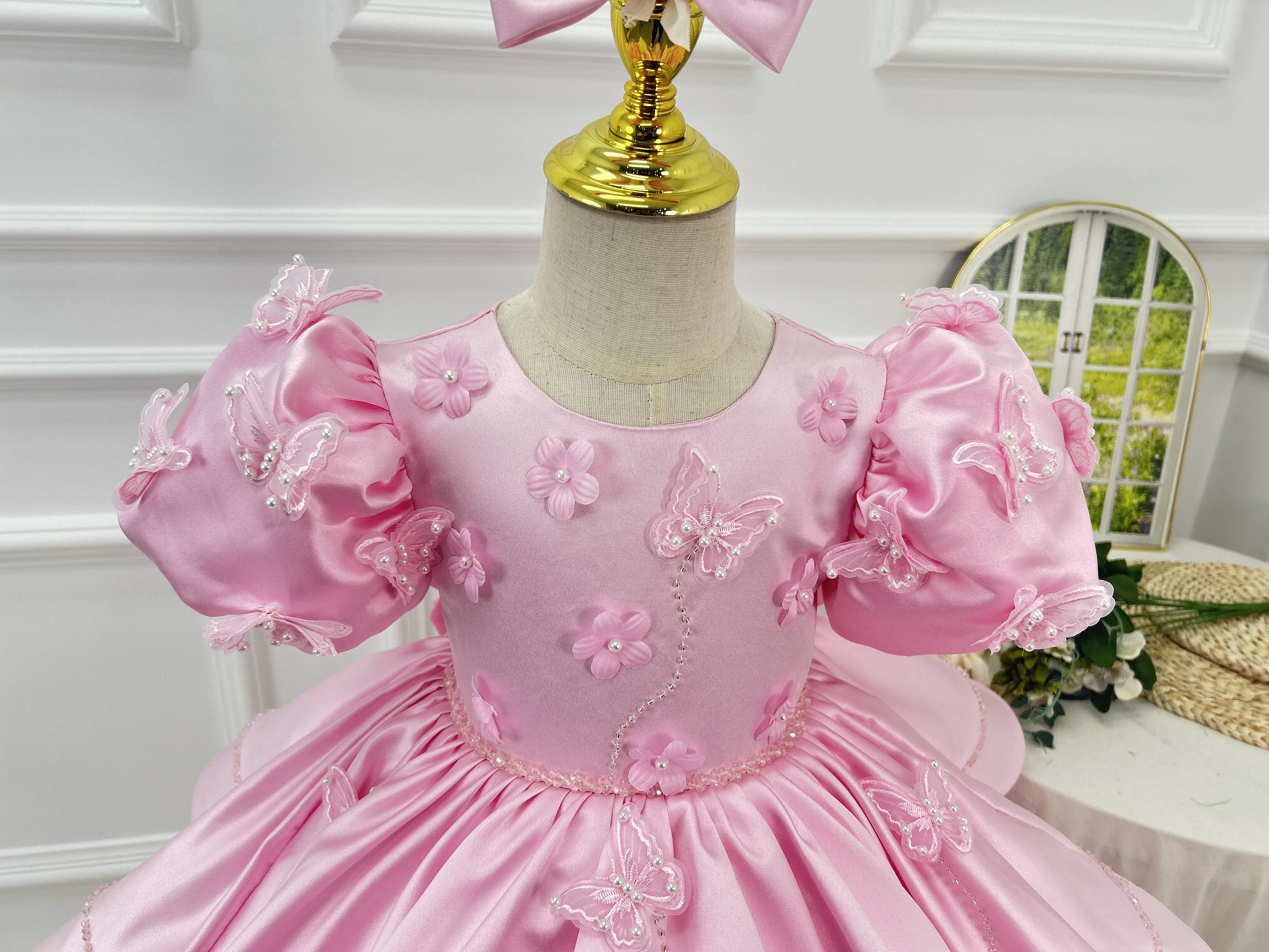 infant beauty pageant dresses (#1193) Sleeve lace baby doll glitz dress (blue + lavender) / 2~3 weeks production Jennifer Wu Beautiful female Dress Made for Lovely Little girl KLFLDG Baby beauty pageant dress,