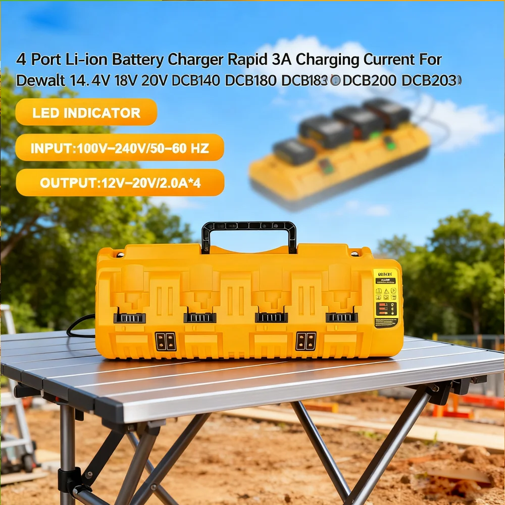 

For DEWALT 18V-20V 4 Port Li-ion battery Charger DCB140 DCB180 DCB182 DCB200 DCB203 DCB205 Fast Charger+with Dual USB Port