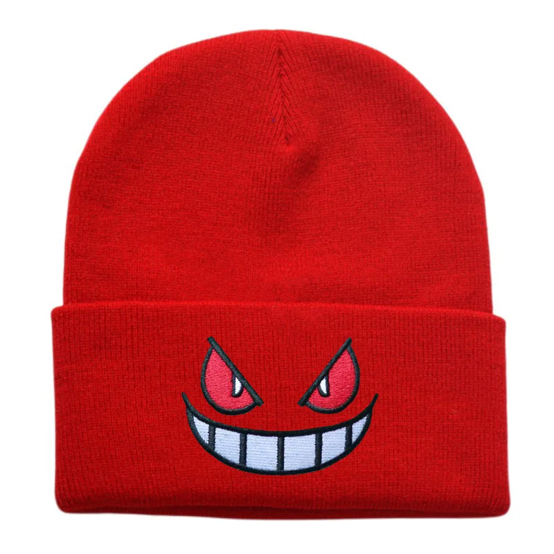 Anime Cartoon Figure Gengar Embroidered Knitted Autumn Winter Warm Wool Hat Gengar Beanies Cap Hot Fashion Decoration Unisex