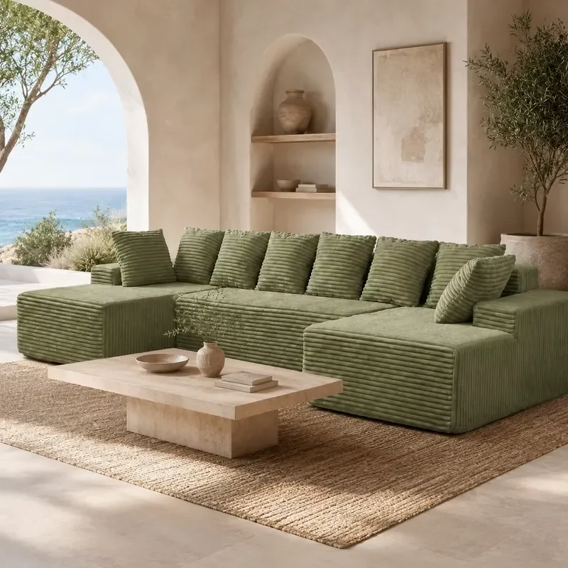 Modular Corduroy Sofa Bed Parts for U Shaped Cloud Sectional with Chaise Longue Ottoman Compatible with OEM ODM Designs